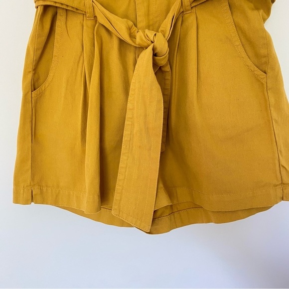 Every Paperbag Shorts Mustard Yellow Women’s Sz 4 Front Tie Cotton High Rise - Picture 5 of 10